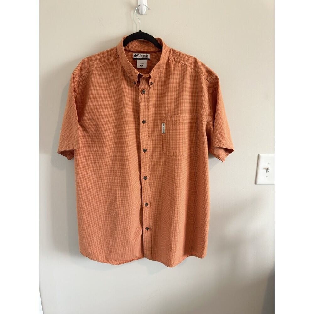 Columbia Shirt Orange   Check Short Sleeve Button Down Men's XL